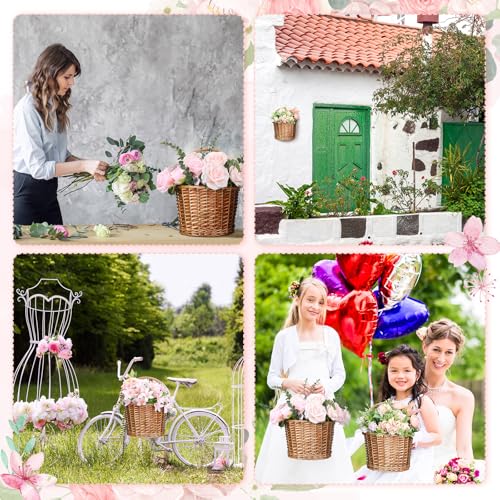 Threehoney 2 Pcs Woven Wicker Hanging Basket Door Hanging Basket Hanging Wicker Wall Basket with Plastic Liner Lower Plants Woven Basket for Home Garden Farmhouse, 5.9"D x 9.84"W x 6.69"H