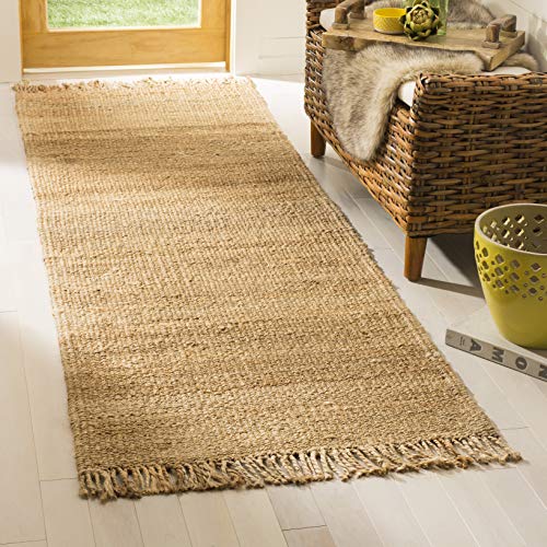 SAFAVIEH Natural Fiber Collection Runner Rug - 2'6" x 6', Natural, Handmade Boho Fringe Woven Jute, Ideal for High Traffic Areas in Living Room, Bedroom (NF368A) - color: Natural, size: 2'6" x 6' (Runner)
