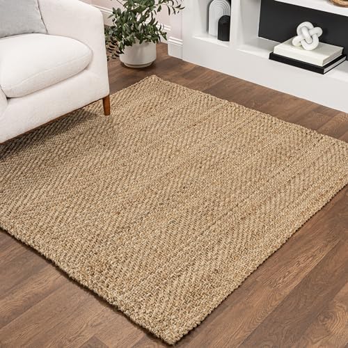 JONATHAN Y Espina Hand Woven Herringbone Chunky Jute Natural 6x6 Square Indoor Area Rug, Bohemian, Cottage, Easy-Cleaning for Living Room, Bedroom, Kitchen, Pet Friendly, Non-Shedding (NFR101A-6SQ) - color: Natural, size: 6' x 6' (Square)