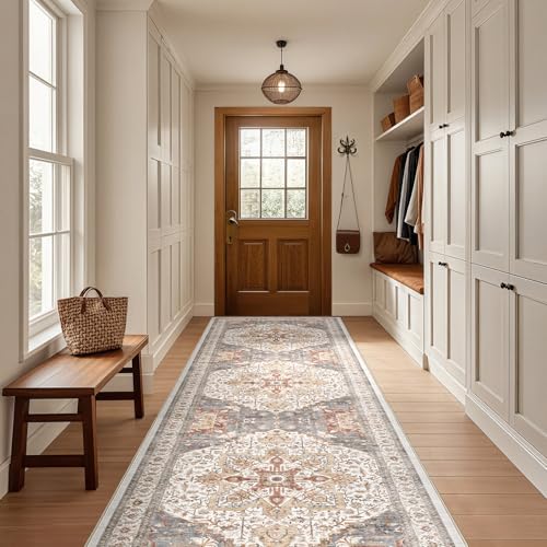 Tortania Area Rug 2x8 Runner Rugs - Washable Vintage Oriental Farmhouse Thin Indoor Carpet for Living Room Bedroom Hallway Entryway Kitchen Under Dining Table Home Office - Orange Multi - color: Orange Multi, size: 2' x 8' (Runner)