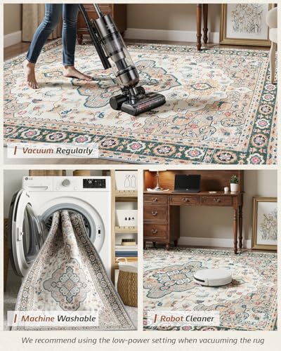 MINIDEAR 2x3 Area Rugs for Entryway Kitchen, Washable Rug Small Rugs for Bedroom Non Slip Vintage Rug with Floral Print Carpet Mat for Home, Khaki - color: Khaki, size: 2' x 3' (Rectangular)