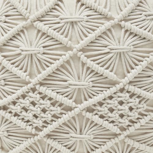 Ornavo Home Pouf Ottoman Foot Rest - 100% Cotton Pouffe - Hand Knitted Macrame Braid - Boho Round Stuffed Ottoman for Living Room, Bedroom - Natural