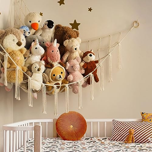 Stuffed Animal Storage Hammock or Net Corner - Large Toy Hammock Net for Stuffed Animals Room Decor - Cute Stuff Animal Organizer Plush Holder - Kids Baby Nursery Essentials Wall Bedroom Home Decor - color: Beige, size: Standard(41.5"L x 55.2"W x 41.5"H)