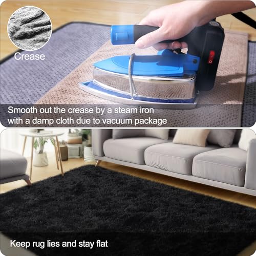 qulint Black Rug for Bedroom, 2x3 Small Area Rugs for Boys Room Soft Shag Fuzzy Rug for Living Room, Plush Shaggy Alfombras for Kids Boys and Girls Dorm Kid Room Home Decor (2ft x 3ft, Black) - color: Black, size: 2' x 3' (Rectangular)