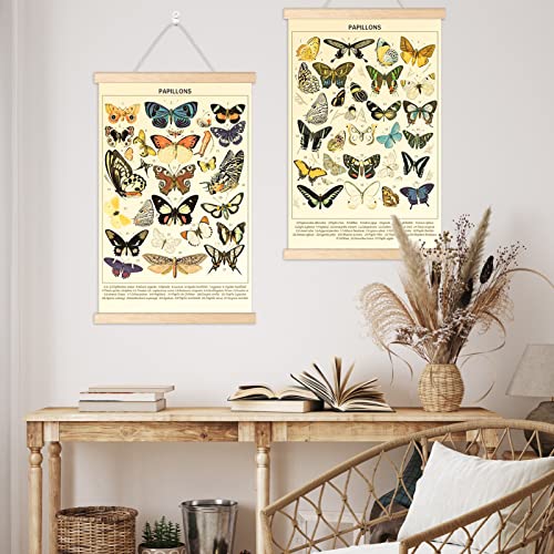 Chenkaiyang 2 Pcs Vintage Butterfly Hanging Poster, Wall Hanging Rustic Retro Wall Art Prints Butterfly Chart Poster for Living Room Decor,18.9 X 11.8 Inch - color: butterflies