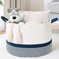 67L Large Blanket Basket, 20"x13" Blanket Basket Living Room, Woven Baskets With Handle, Toy Baskets for Blankets, Nursery, Dog, Pillow, Gift (White & Navy Blue) - color: White & Navy Blue, size: 67L