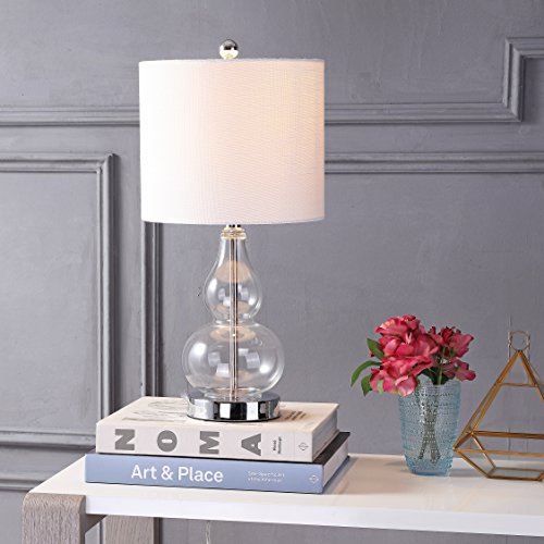 JONATHAN Y 20.5" Clear Glass Table Lamp, Modern Gourd Bedside Nightstand Lamp for Bedroom, Living Room, White Linen Shade, LED Bulb Included (JYL1028E) - color: Clear, size: Single