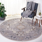 SAFAVIEH Oregon Collection 6'7" Round Beige/Grey ORE898B Oriental Distressed Non-Shedding Dining Room Entryway Foyer Living Room Bedroom Area Rug - size: 6'7" (Round)