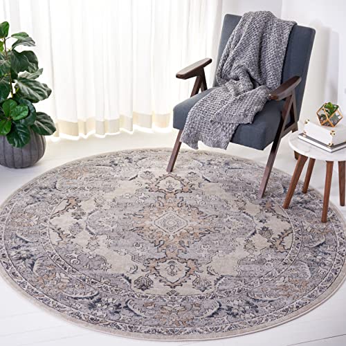 SAFAVIEH Oregon Collection 6'7" Round Beige/Grey ORE898B Oriental Distressed Non-Shedding Dining Room Entryway Foyer Living Room Bedroom Area Rug - size: 6'7" (Round)