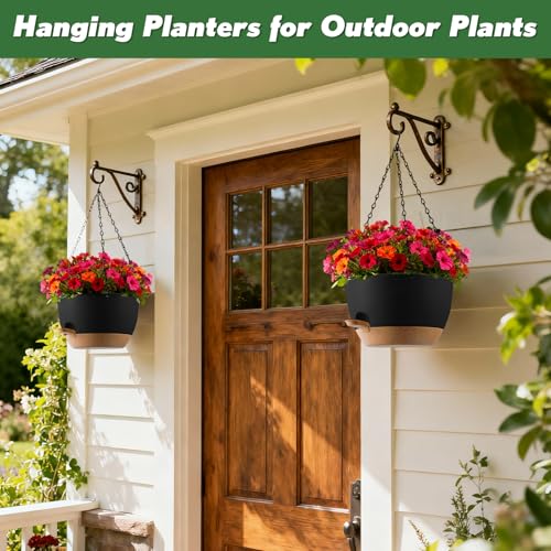 13-inch Oversized Hanging Planter Set of Two,Planters for Indoor and Outdoor Plants.Place Plant pots Across Diverse Settings Including windowsills,Living Room,and Gardens.Black-Brown - color: Black 2 Pack, size: 13 inch