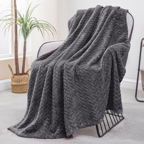 Exclusivo Mezcla Dark Grey Fleece Throw Blanket for Couch and Bed, 50x70 Inches Soft Cozy 3D Decorative Jacquard Flannel Blankets, Lightweight Fuzzy Plush Warm Throws for All Seasons - color: Dark Grey, size: Throw ( 50x70 IN )