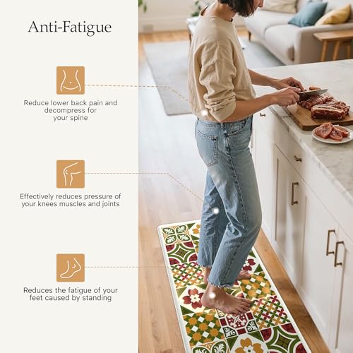 GENIMO Anti Fatigue Kitchen Mats for Floor, Cushioned Non Slip Kitchen Rug, Waterproof Kitchen Floor Mat Runner, Kitchen Mat for Laundry, Sink, Office, Entryway, 17.3"x47"+17.3"x30", Green - color: Light Green, size: 17.3"x47"+17.3"x30"