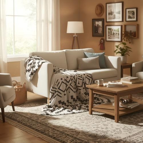 amorus Bohemian Throw Blanket Chenille Jacquard Tassels Cover, 71"*90",NO.1 | Boho Style blankets, modern Geometric, warm & cozy. For couch, bed, outdoor, car - color: Pattern 1, size: 71x91 in