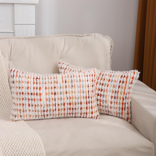 LUOYEHK Boho Throw Pillow Covers 12x20 Inch Set of 2 Chenille Tufted Pillowcase Farmhouse Neutral Cushion Covers for Couch Sofa Bed Living Room, Orange Red - color: Orange Red, size: 20" x 12" (Pack of 2)