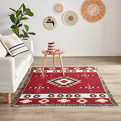 Touchat Native American Blanket Boho Throw Blanket for Sofa and Bed, Mexican Decorative Farmhouse Blanket, Southwest Decor Woven Blankets, Aztec Throw Blankets Bohemian with Tassel(Wine,50×60 inch) - color: Wine