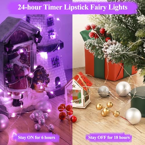 Lakumu 16FT(5M) Purple Fairy Lights, Rechargeable Battery Operated String Lights with Timer, 8 Modes Waterproof Mini LED Twinkle Lights for Bedroom Christmas Wedding Vine Centerpiece Table Decor - color: Purple, size: 16FT