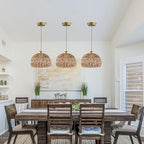 Boho Rattan Pendant Light, Adjustable Hanging Light Fixture with Natural Woven Shade, E26 Base Compatible for Kitchen Island, Bedroom, Living Room (Bulb Not Included) - color: 7.5”hemispherical shaped