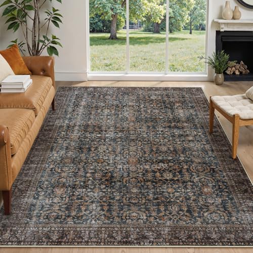 Collive Washable Area Rug 6x9, Large Antique Distressed Rugs for Living Room Vintage Soft Rugs for Bedroom, Non Slip Ultra-Thin Dining Room Floor Carpet for Entryway Kitchen Office - Brick - color: Antique, size: 6' x 9' (Rectangular)