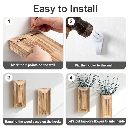 Wooden Wall Planter Vase, 2 Pack Brown Wood Hanging Vases with Fake Eucalyptus for Indoor Modern Boho Farmhouse Wall Art Decor for Home Indoor Kitchen Modern Farmhouse Bathroom - color: Burnt Brown With Eucalyptus