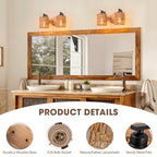 Bathroom Vanity Light Fixtures,2-Light Rattan Bathroom Lighting Fixtures Over Mirror,Farmhouse Wall Sconces Boho Woven Lampshade,Rustic Wall Mounted Wooden Base Wall Light for Bedroom Hallway Stairs - color: 2light-Cylinder shade