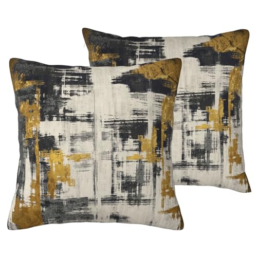 Black Gold Painting Throw Pillow Covers 18x18 Inch Set of 2, Modern Abstract Oil Painting Pillow Cover Abstract Art Painting Doodles Cushion Covers for Sofa Couch Bed Living Room - color: Black Gold, size: 18" x 18" (Pack of 2)