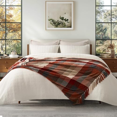 EverGrace Plaid Chenille Throw Blanket for Couch, Super Soft Cozy Decorative Fall Throw Blanket with Tassels for Bed Sofa Gift, Lightweight Harvest Plaid Throw Blanket for Autumn 50”x60” - color: Plaid Harvest Orange, size: 50"x60"