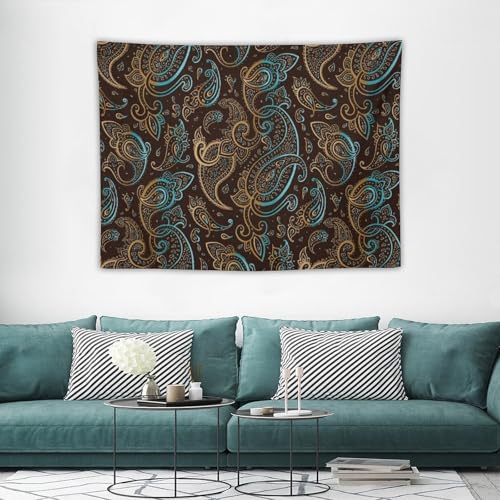 KANEPE Boho Tapestry Vintage Paisley Beautiful Golden Blue Pattern Wall Hanging Tapestries Home Decor for Living Room Bedroom Apartments Farmhouse Dorm,40inx30in (102×76cm)【Small】 - color: Boho-7, size: 40Wx30L