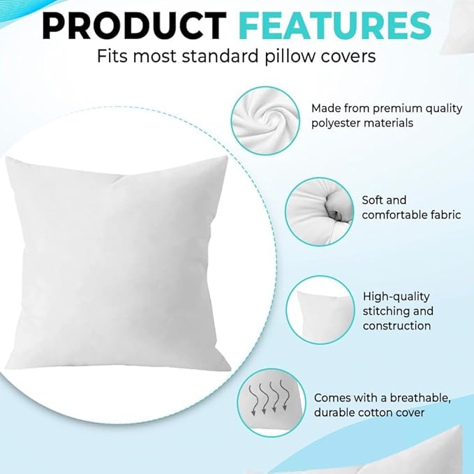 Throw Pillow Inserts (1 Piece, White), 18x18 Inches - Premium Cushion Fillers for Sofa, Bed, and Home Décor (18x18 Inch)
