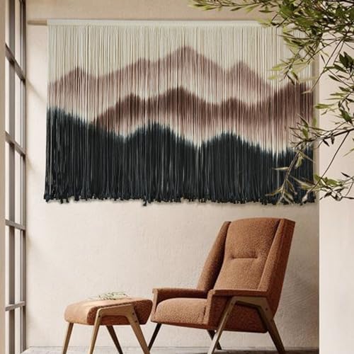 IOWER Macrame Wall Hanging 57" W x 35" L Brown Mountain Dip-Dyed Macrame Wall Decor Large Modern Fiber Art Boho Wall Decor - color: brown