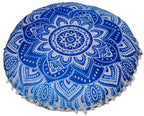 ICC Floor Pillows & Cushion Covers, Decorative Hippie Mandala Pouf Pillow Cover Bohemian Seating Meditation Cushion Cover, Large Boho Ottoman Case Pillowcase for Couch 32" Round Blue Flower - size: 32" x 32" (Pack of 1), style: Blue Flower