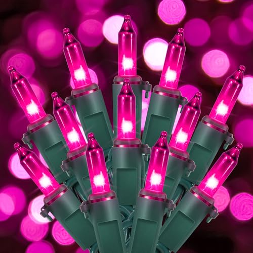Hopolon Purple Halloween Mini String Lights,2PACk 50Count Incandescent Christmas Lights Green Wire,13FT Connectable Tree Lights for Indoor Outdoor Halloween,Valentines,Patio,Party,Home Decor,Purple - color: Purple,Green Wire, size: 2PACK, 50 count