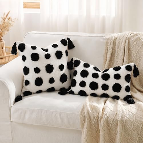 PANOD Super Soft Farmhouse Decorative Plush Throw Pillow Covers 18 x 18 Black,Solid Pom pom Tufted with Tassels Modern Accent Boho Square Cushion Cover Pillow Case for Couch Sofa - color: Black, size: 18" x 18" (Pack of 1)
