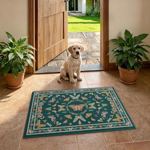 Unirea 2x3 Small Dark Blue Washable Area Rug, Door Mat Indoor Entrance Insect Rug, Non Slip Thin Area Rugs, Soft Boho Bug Entryway Rug for Kitchen, Bathroom, Bedroom, Laundry Room, Low Pile Carpet - color: Dark Blue, size: 2'x3'