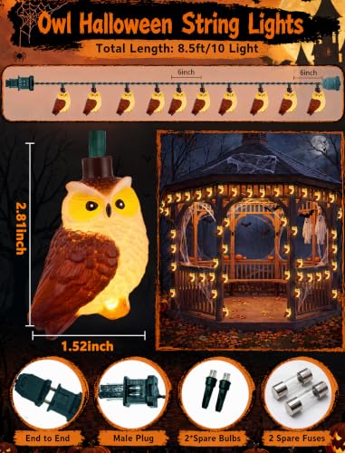 8.5ft Owl Christmas Outdoor String Lights with 10 LED Bulbs, Shatterproof Fairy Lights Plug in for Xmas - color: Multicolor Owl
