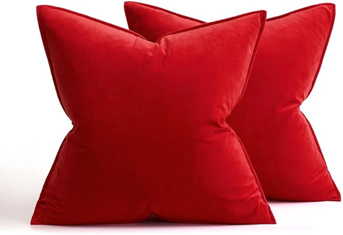MIULEE Bright Red Velvet Throw Pillow Covers 18x18 Soft Decorative Solid Square Cushion Cases Pack of 2 Modern Luxury Home Decor for Couch, Sofa, Bedroom