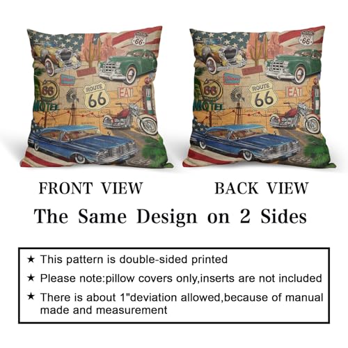 Antique Car Pillow Covers 16x16 Inch Set of 2 Classic Old Car Cotton Linen Decorative Throw Pillow Case Route 66 Motorcycle Cushion Cover for Bedroom Sofa Living Room Chair Home Decor - color: Antique Car, size: 16" x 16" (Pack of 2)
