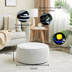 Inflatable Pouf Ottoman, 21x10 Inches Stuffed Chenille Ottoman with Inflatable PVC Liner, Foot Rest with Portable Handle, Round Floor Pillow for Living Room, Bedroom, Kids Room - color: White