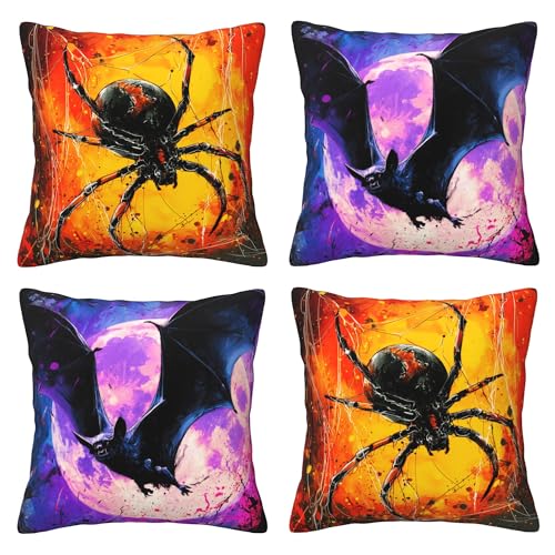 Halloween Bats Throw Pillow Covers 18 X 18 Inch Set of 4 Decorative Cushion Cover Home Decor for Sofa Chair Couch Bedroom Living Room - color: Halloween