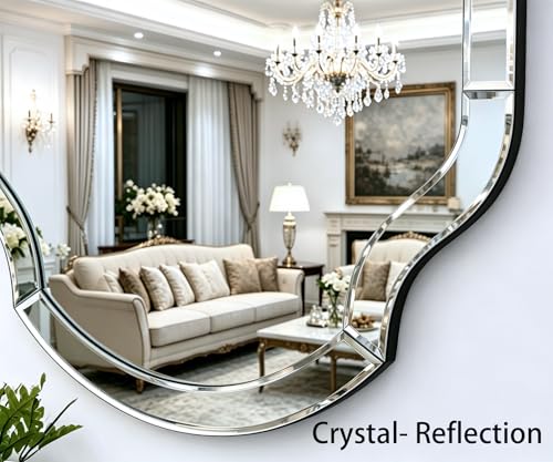 Large Mirror for Wall Decor, 40"x28" Decorative Living Room Mirrors with Scalloped Corner, Beveled Bathroom Mmirror for Entryway, Dining Room, Mantel, Hang Horizontally or Vertically - size: 40"L x 28"W