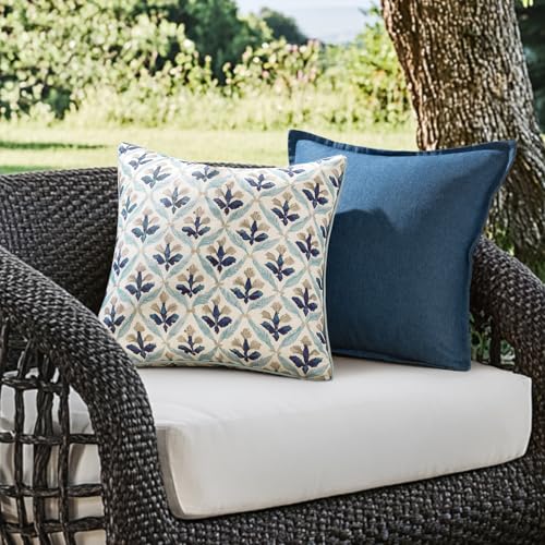 MIULEE Pack of 2 Decorative Outdoor Waterproof Throw Pillow Covers Flower Print Chic Boho Accent Pillow Covers for Square Garden Patio Cushion 20x20 Inch, Blue Grey - color: Blue Grey, size: 20" x 20" (Pack of 2)