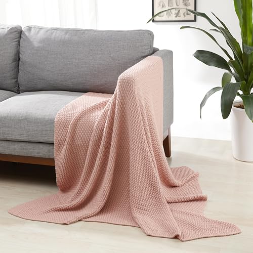 Amazon Basics Chunky Cable Knit Throw Blanket for Couch, Sofa, Bed, Lightweight Soft Cozy, 50" x 60", Dusty Rose - color: Dusty Rose, style: Knitted