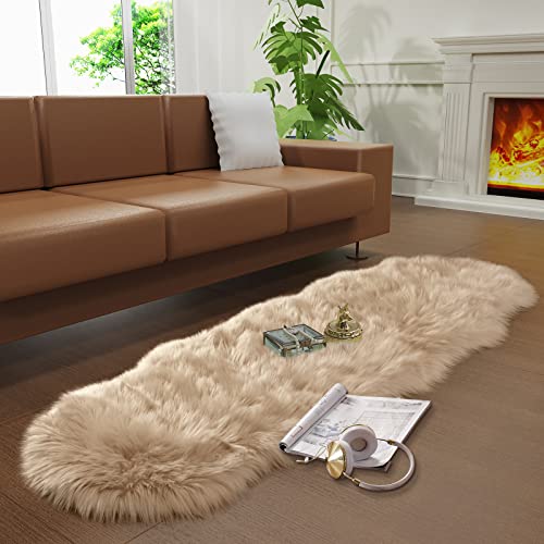 Faux Fur Rug for Bedroom, Fluffy Runner Rugs Soft Sheepskin Rug Sofa Couch Seat Cushion, 2x6ft Beige Plush Area Rug Shag Rugs Floor Carpets for Nursery Bedside, Cute Shaggy Fuzzy Home Decor - color: Beige, size: 6' x 2' (Sheepskin)