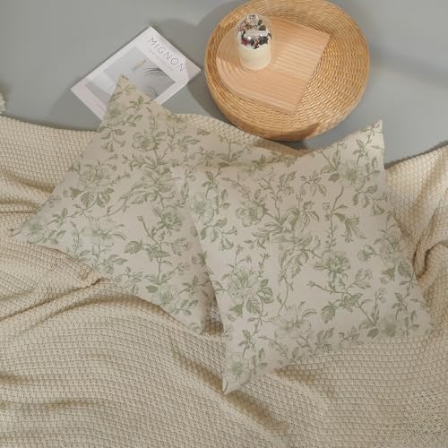 Sage Green Vintage Floral Pillow Covers 16x16 Inch 2 Pcs Green Cream Rustic Toile Chinoiserie Flower Decor Throw Pillows Outdoor Decoration Pillowcase Linen Cushion Cover for Couch Sofa Bed - color: Sage Green Vintage Floral, size: 16" x 16" (Pack of 2)