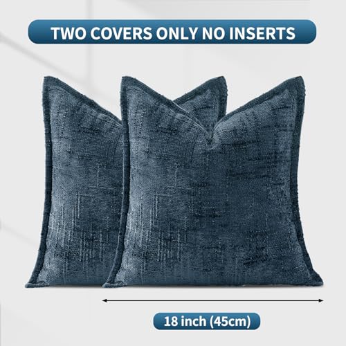 HPUK Fall Chenille Soft Throw Pillow Covers 18x18 Set of 2, Accent Cushion Covers for Living Room, Bedroom, Decorative Solid Color Pillow Covers for Couch, Sofa, Chair, Dusty Blue - color: Chenille-dusty Blue, size: 18" x 18" (Pack of 2)