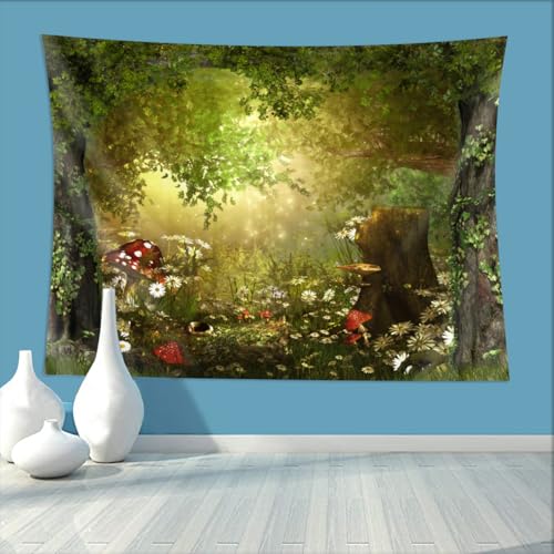 Keiutexe Fantasy Enchanted Forest Mushroom Tapestry 80" X 60" Magical Fairytale Wonderland Wall Hanging Party Decorations Home Decor For Bedroom Living Room Dorm (200 X 150cm) - color: Forest Mushroom, size: 80 X 60 Inch