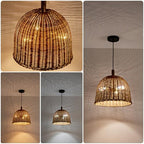 Rattan Pendant Light 13.8" Hand Weaving Wicker Dining Room Light 3-Light Boho Bracket Hanging Chandelier Fixture for Living Room Bedroom Kitchen Island Entry Hallway Farmhouse - color: Brown-13.81IN