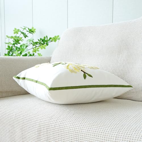 vctops Farmhouse Magnolia Flower Cotton Tufted Throw Pillow Cover Spring Floral Embroidery Pillowcase Soft Square Cushion Case for Sofa Couch Bed Chair (Yellow E,18"x18") - color: Yellow E