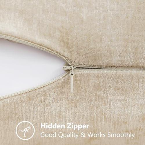 decorUhome Chenille Beige Throw Pillow Covers 20x20 Inch Set of 2, Decorative Soft Couch Pillow Covers Solid Dyed Accent Farmhouse Neutral Square Pillow Cases for Sofa - color: Beige, size: 20" x 20" (Pack of 2)