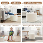 Tiita Round Stuffed Pouf Ottoman, Plush Poufs with Foam Chunk Filling, Foot Rest Stool for Living Room, Cream - color: Round Cream