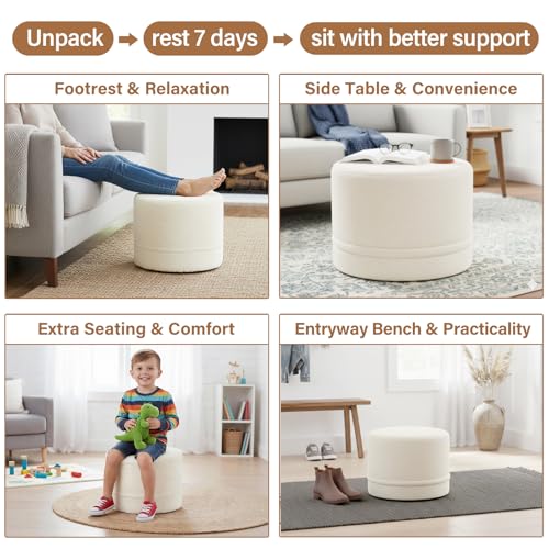 Tiita Round Stuffed Pouf Ottoman, Plush Poufs with Foam Chunk Filling, Foot Rest Stool for Living Room, Cream - color: Round Cream